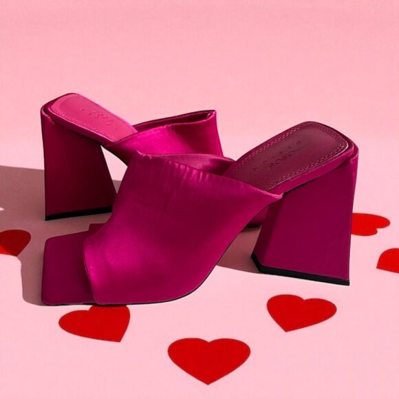 ASOS Design Pink Fabric Block Triangle Heels Sandals Size EU 36 / US 5 - Picture 1 of 14